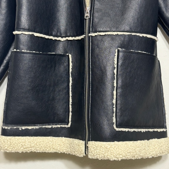 Abercrombie & Fitch Black Leather Fur Coat size M - Picture 4 of 7